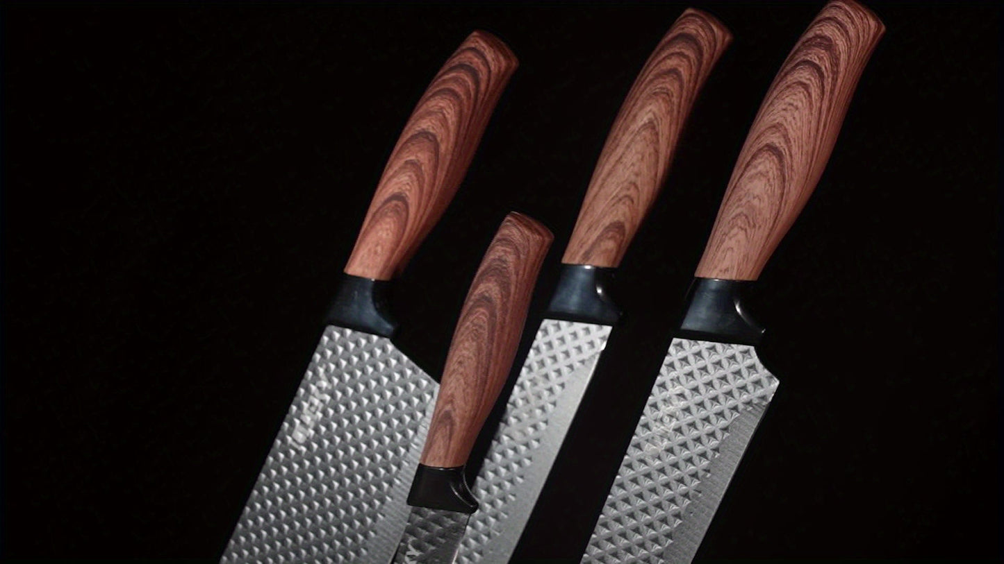 6pcs Multi-Size Kitchen Knife Set - Stainless Steel, Super Sharp, Brown Handles, Ideal for Cooking & Camping, Perfect Gift with Elegant Packaging