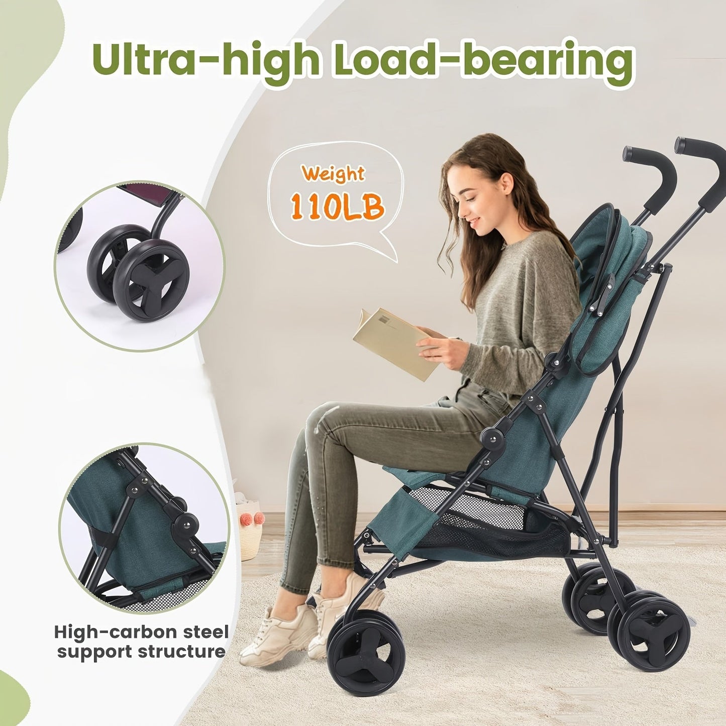 Lightweight Foldable Baby Travel Stroller with Sun Canopy & Storage - Compact & Sturdy for Infants & Toddlers - Ideal for Travel & Shopping