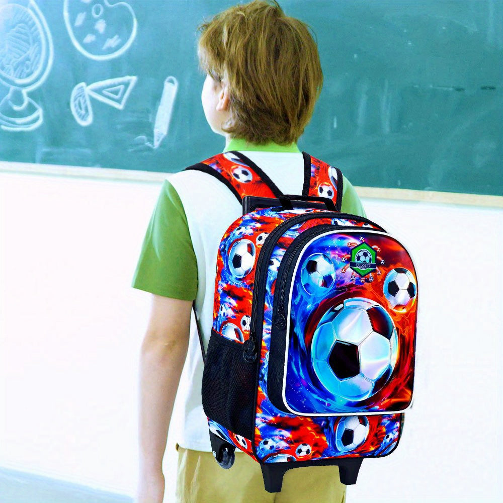 3pcs Rolling Backpack for Kids with Wheels - Soccer Design
