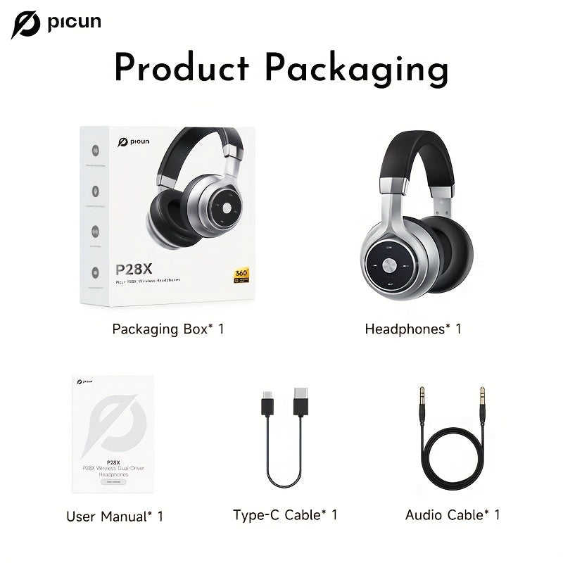 PICUN P28X Wireless Headphones - 35-Hour Battery, Low Latency, Type-C Charging