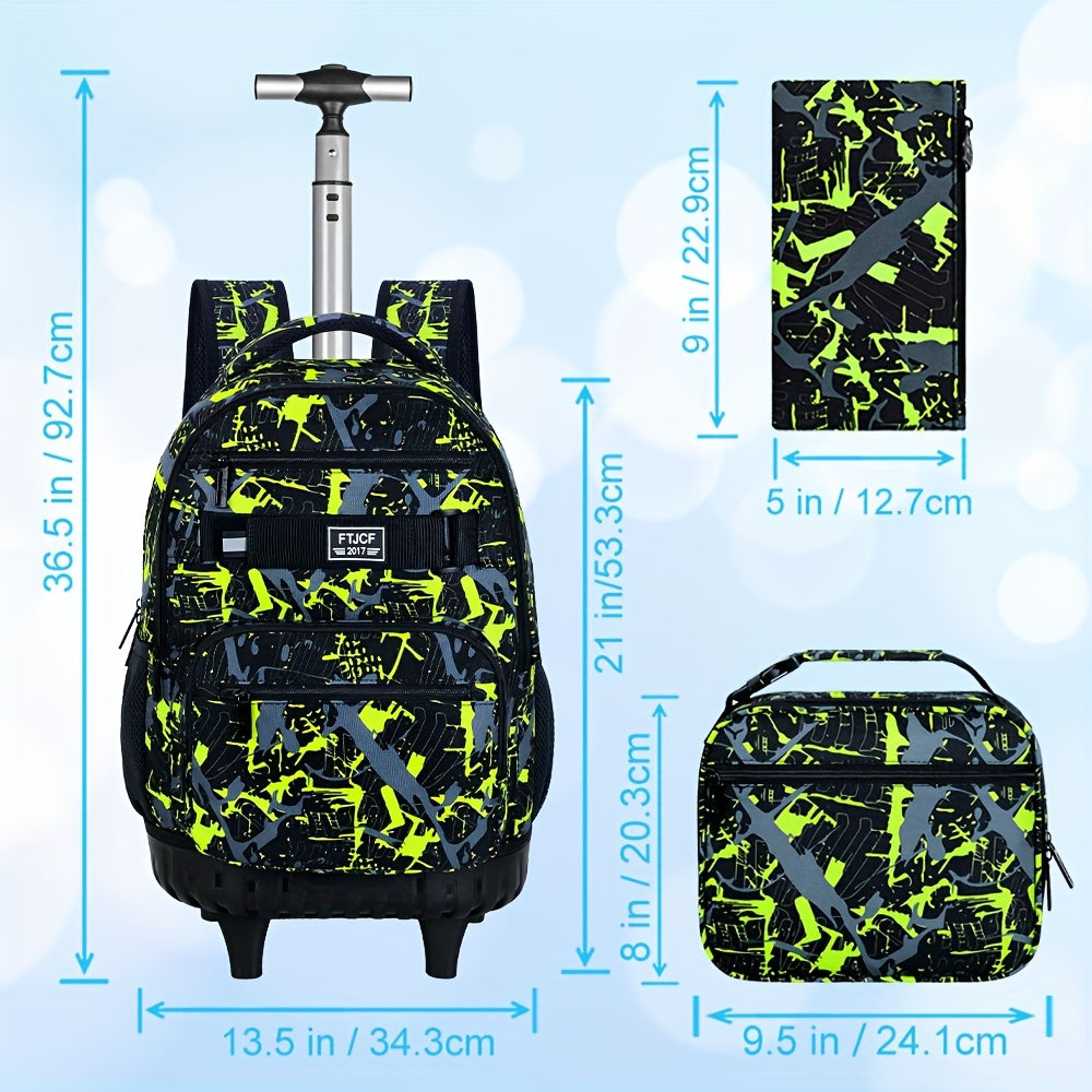 3pcs Rolling Backpack for Boys and Men with Wheels, 48.26 cm, Blue - CCJPX