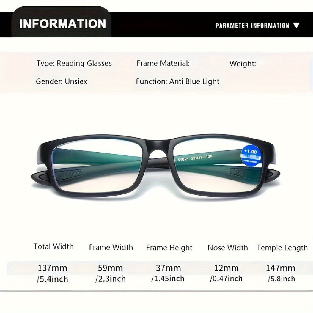 9pcs ZXRCYYL Men's Fashion Reading Glasses - Rectangular Full-Rim Frames, Red/Blue Gradient Lenses, +1.50 Strength, Lightweight & Versatile Eyewear