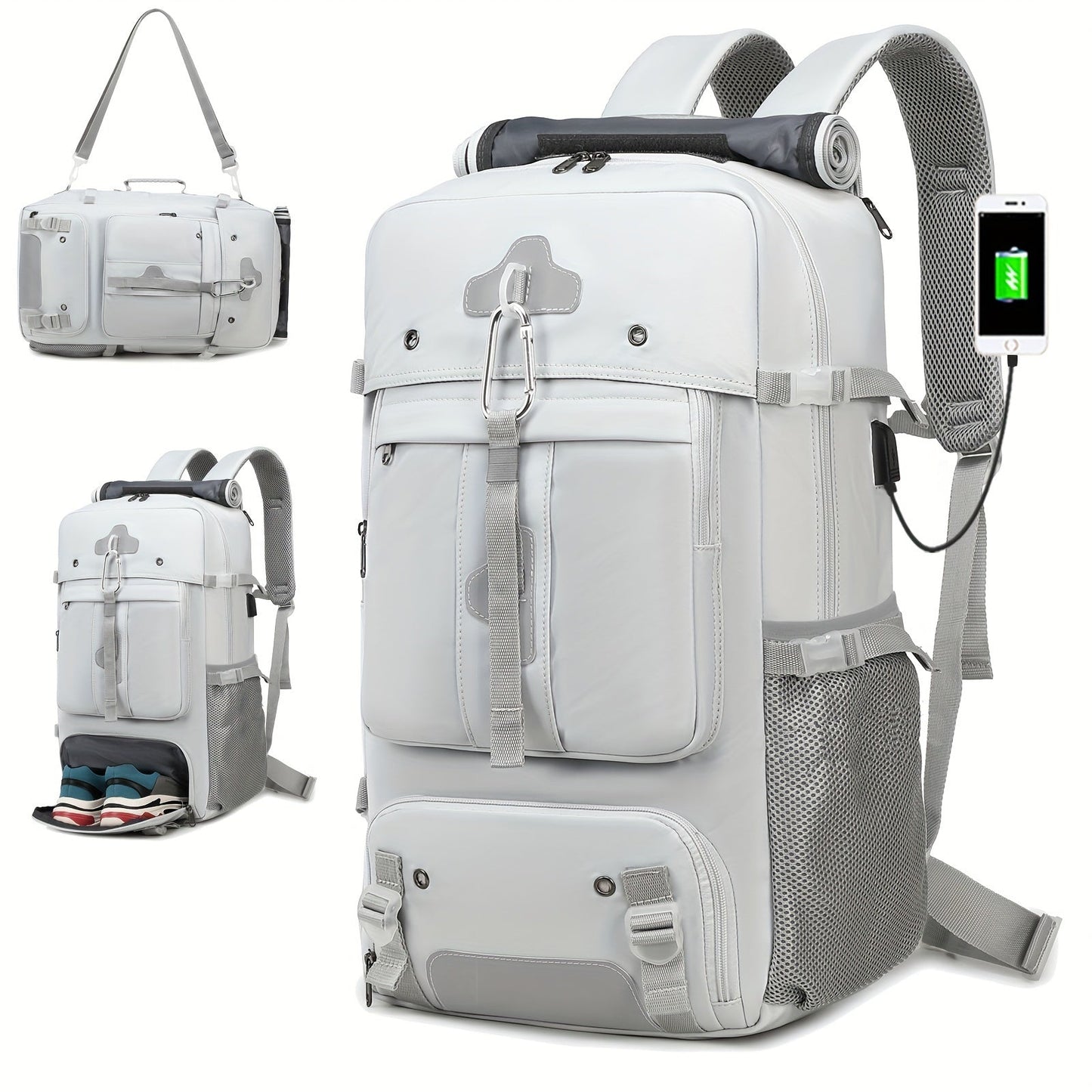 50L Large Capacity Hiking Backpack with Shoe Compartment - Convertible & Unisex