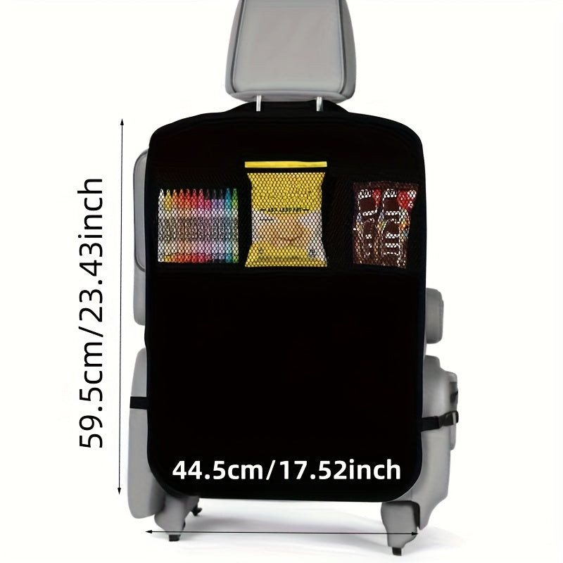 Black Car Seat Back Protector with Child Kick Guard and Storage