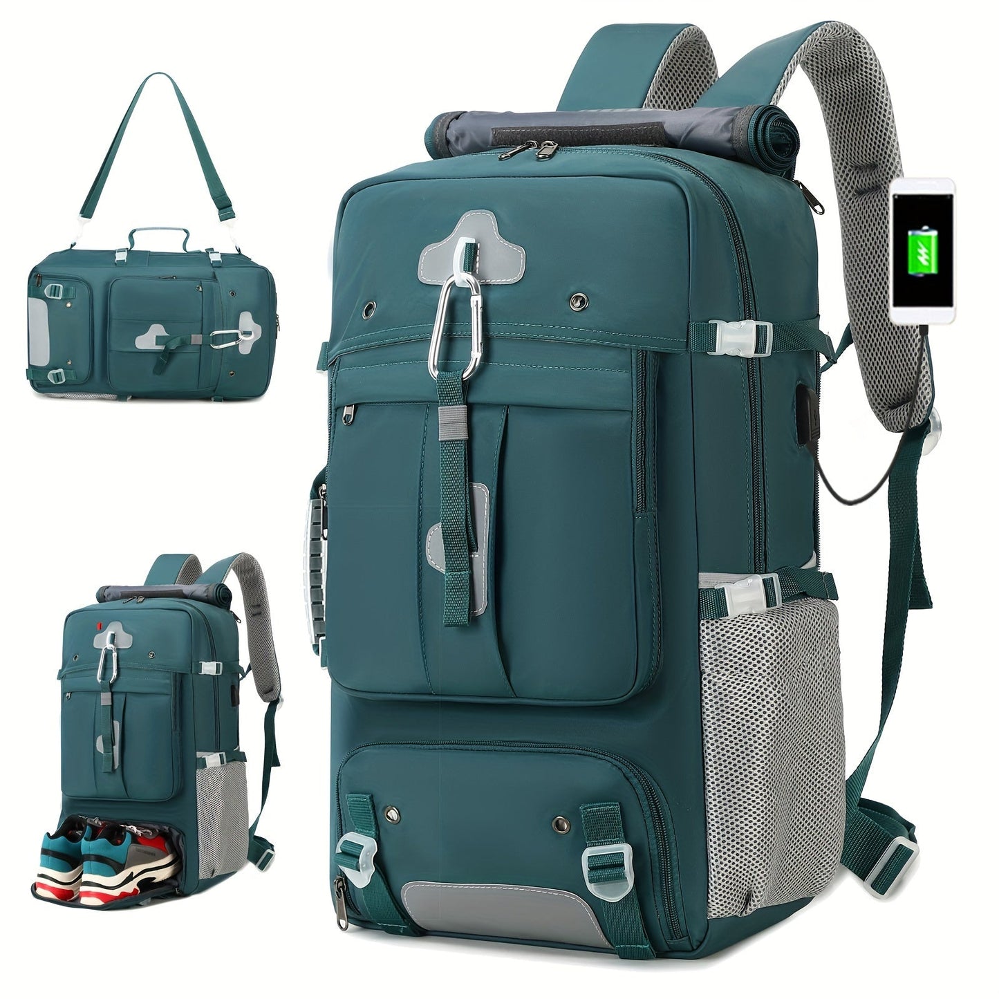 50L Large Capacity Hiking Backpack with Shoe Compartment - Convertible & Unisex