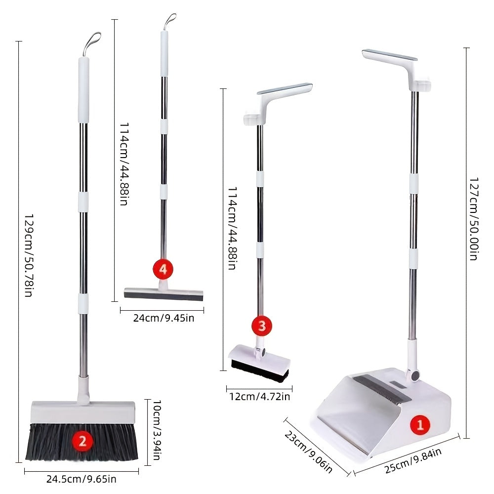 4-In-1 Foldable Broom And Dustpan Set - Compact Design for Easy Home Cleaning