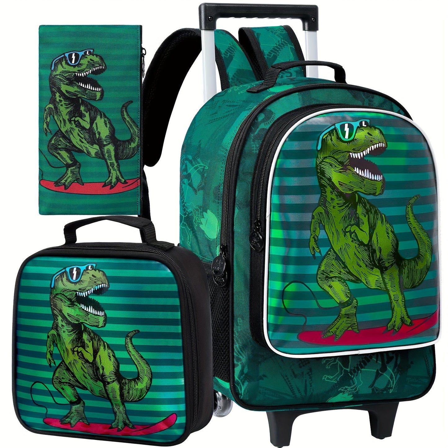 3pcs Rolling Backpack for Boys with Adjustable Straps and Roller Wheels