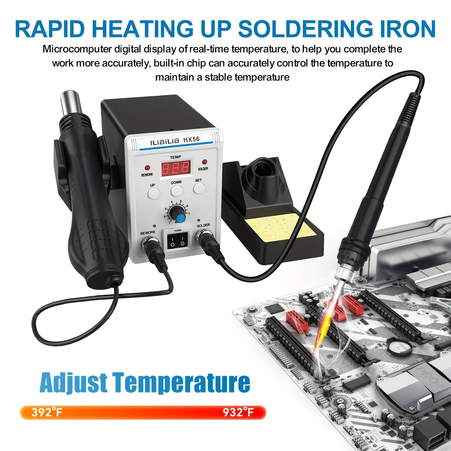 ILIBILIB 700W Hot Air Soldering Station 2-in-1 Rework Set with Adjustable Temperature and LED Display