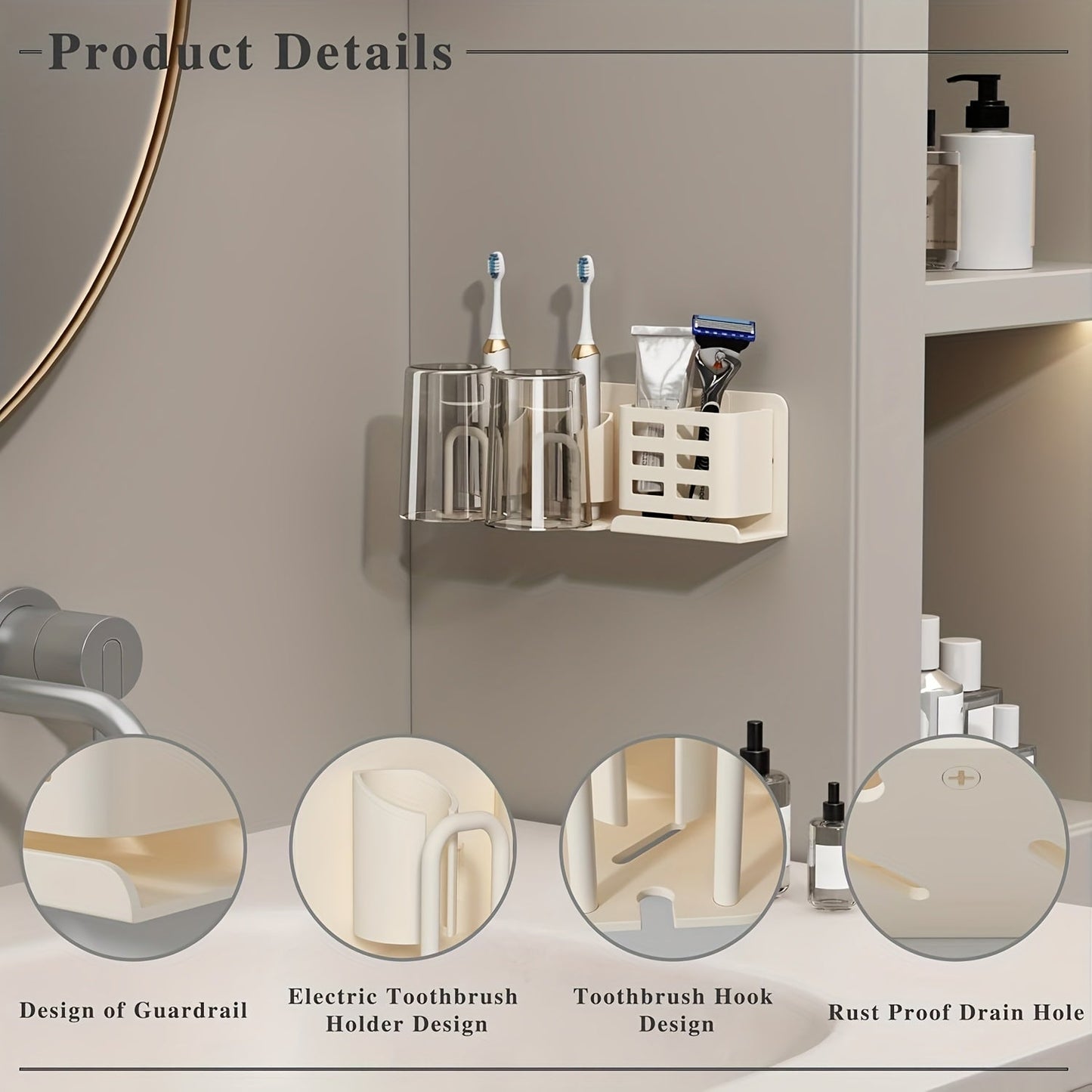 Wall Mountable Aluminum Electric Toothbrush & Razor Holder for Bathrooms - No Electricity Needed