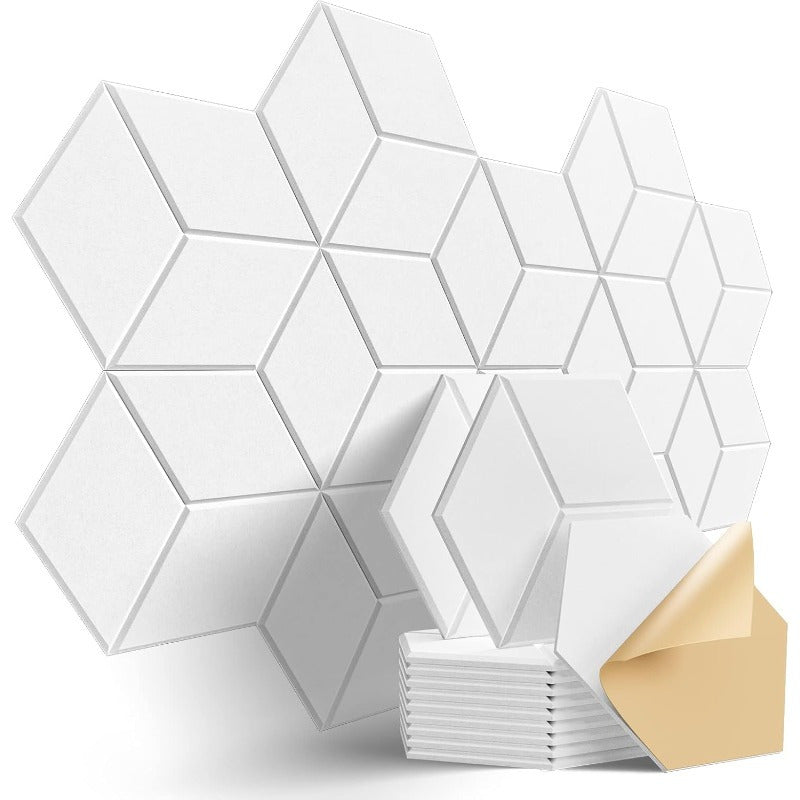 12pcs Self-Adhesive Acoustic Panels - High Density Soundproof Foam, Flame Resistant, Noise Absorbing & Echo Eliminating (Black/Dark Gray/White)
