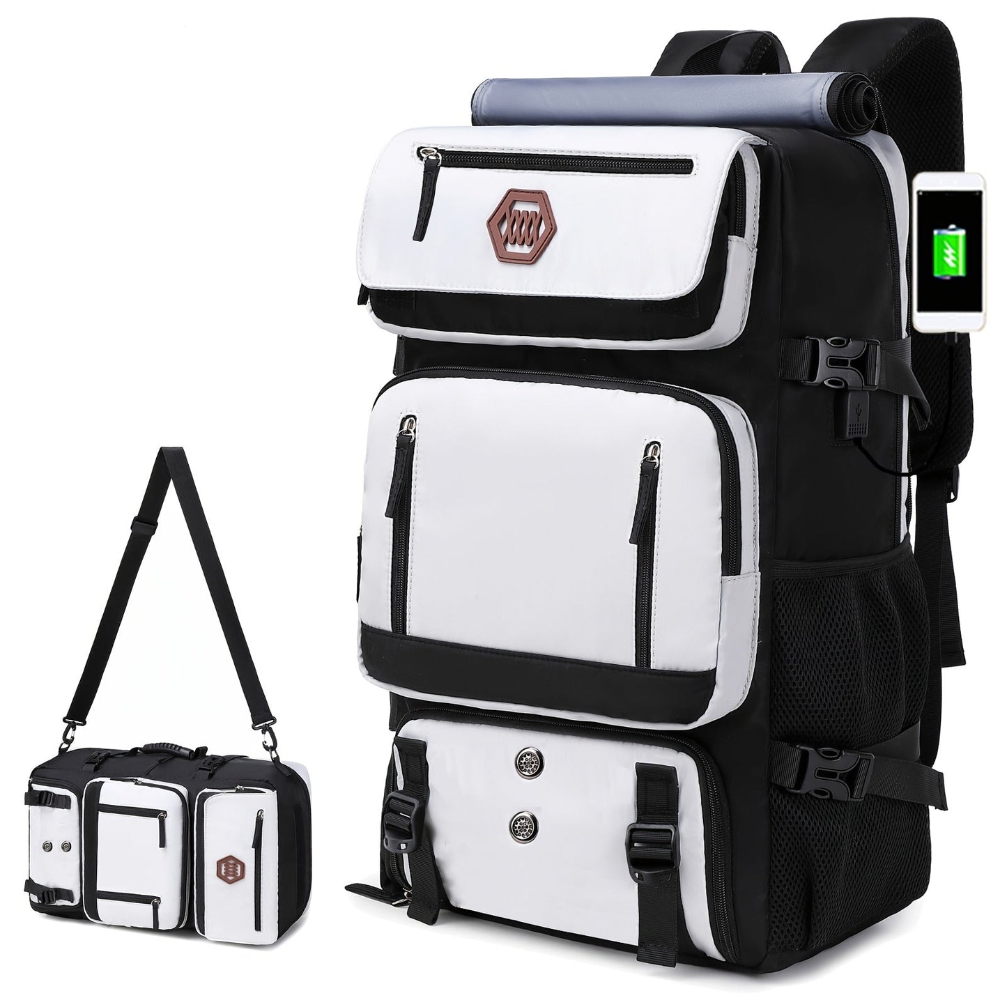 50L Large Capacity Travel Backpack with USB Charging - Unisex, Multi-Functional, Sports Style