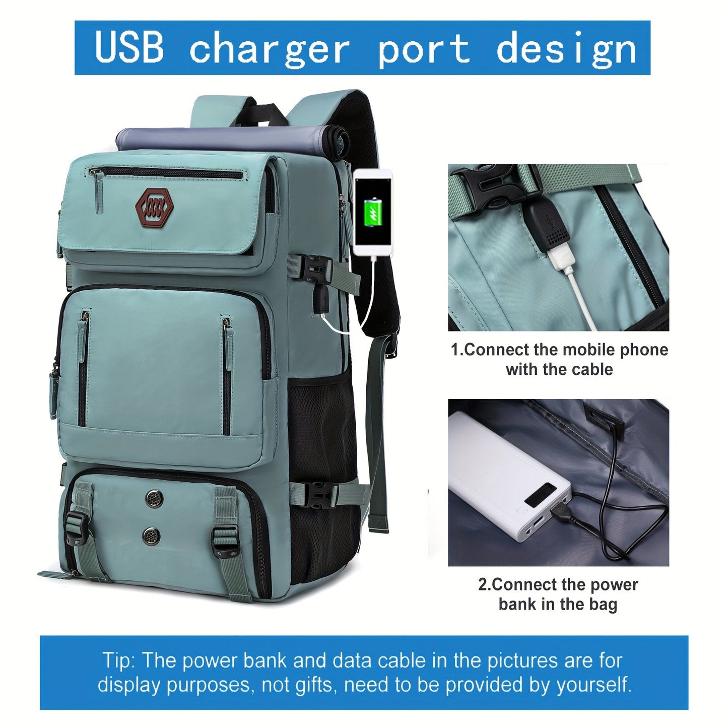 50L Large Capacity Travel Backpack with USB Charging - Unisex, Multi-Functional, Sports Style