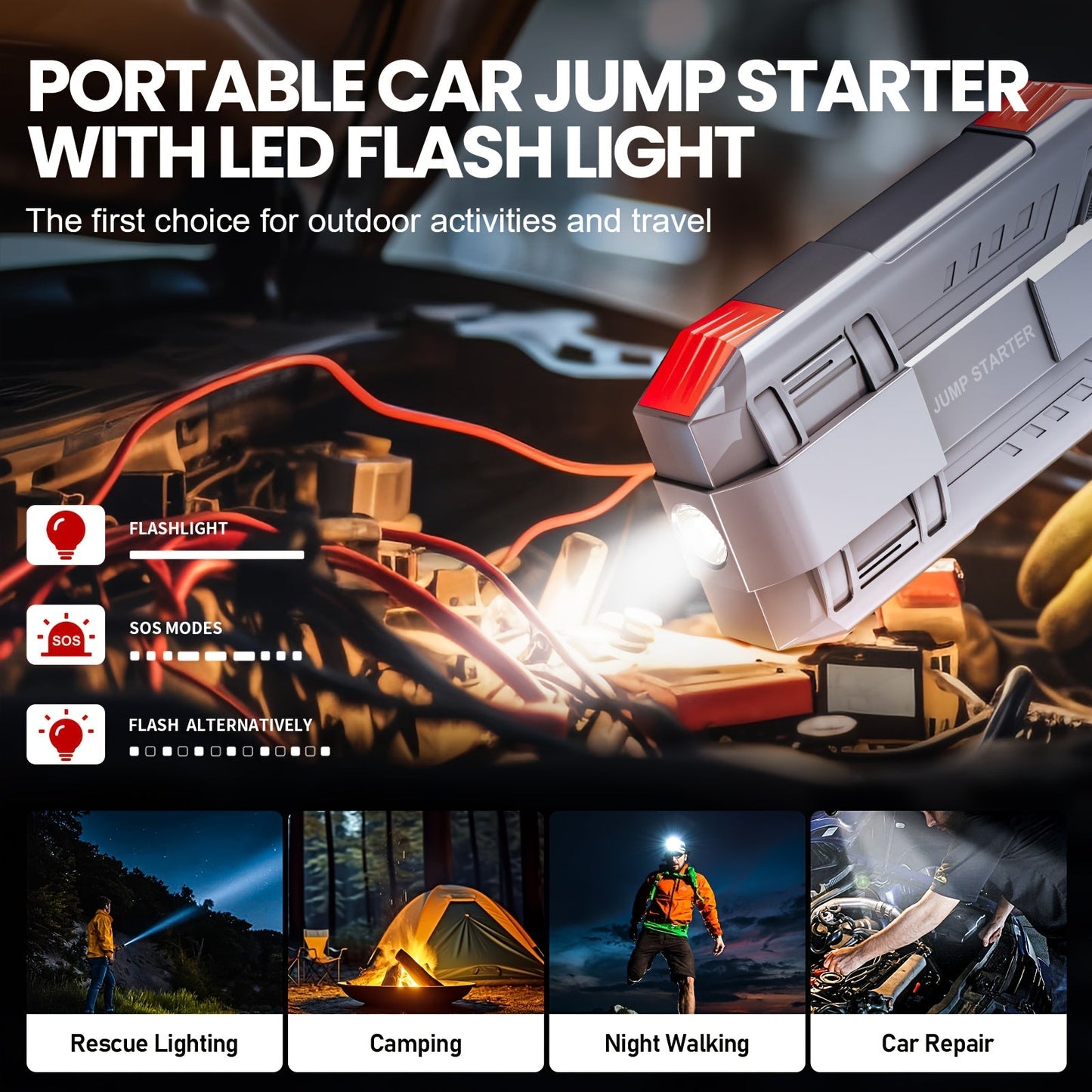 Zeee 4000A Jump Starter - 12V Car Battery with Quick Charger & LED Display