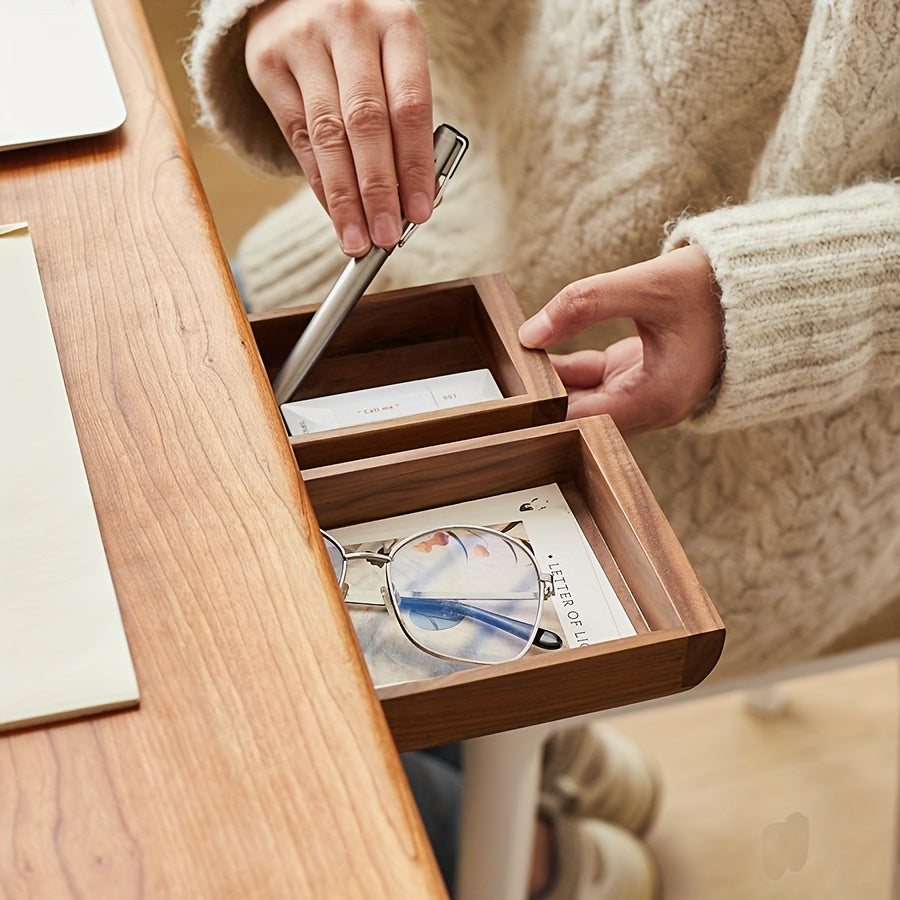 Walnut Bamboo Wood Under Desk Drawer Organizer - Self-Adhesive Slide-Out Pencil Holder