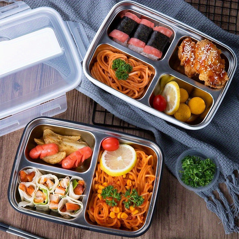 Leak-Proof Stainless Steel Bento Lunch Box with 3 Compartments - Durable & Easy to Clean - Perfect for School, Work & Travel