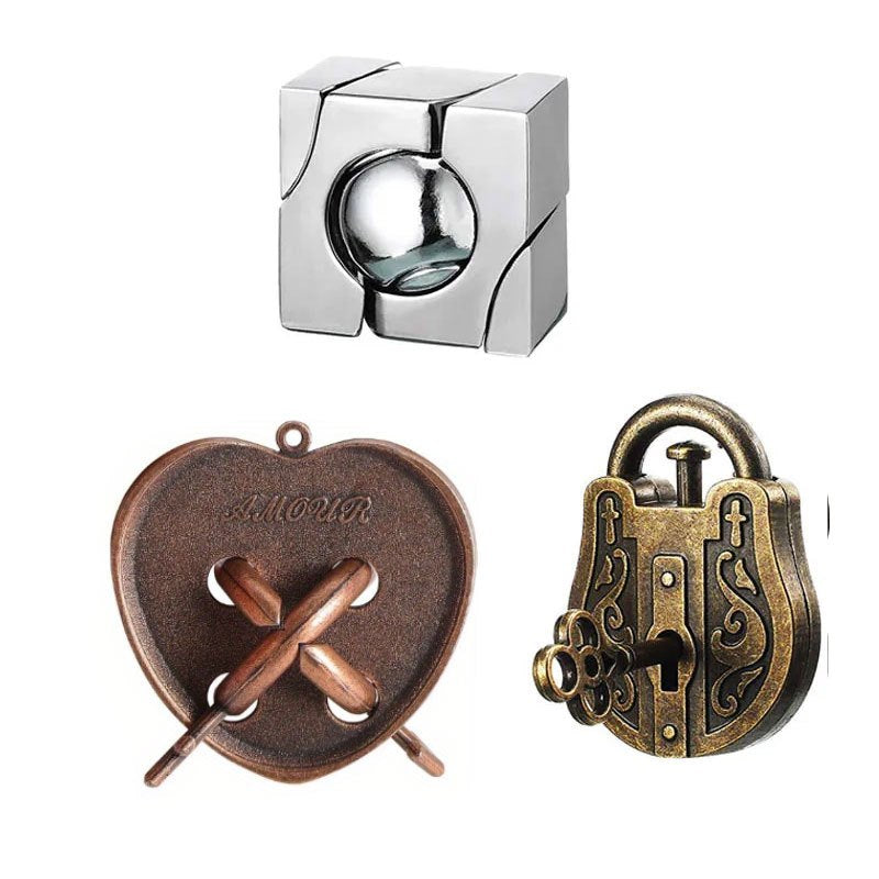3pcs Metal Puzzle Set - Unlock Toy Brain Teasers for All Ages - Perfect for Gifts & Parties