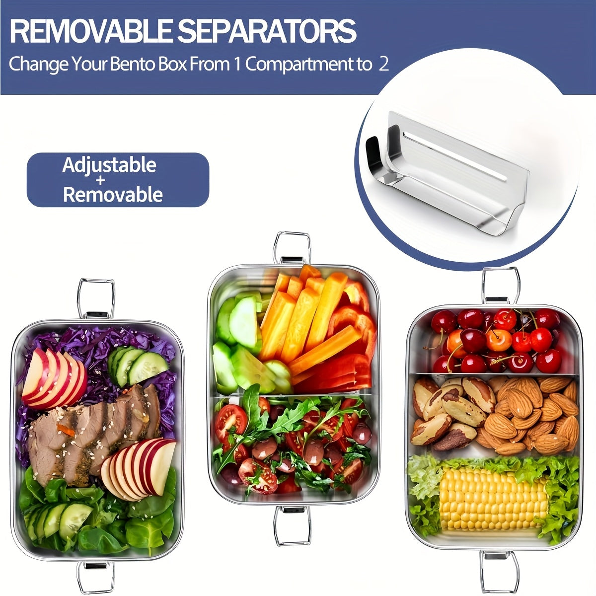 304 Stainless Steel Leak-Proof Lunch Box with Dividers - 1400ml/850ml, Oven & Refrigerator Safe