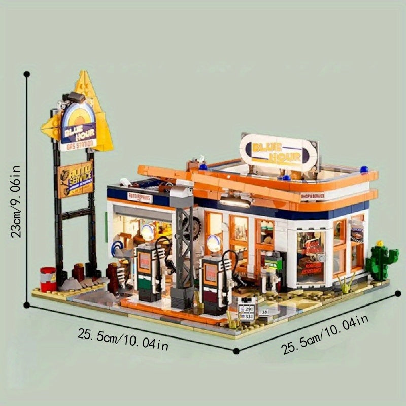 1608pcs Fuel Station Building Block Set - Perfect Gift for Friends & Home Decor
