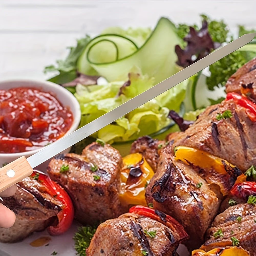 Heavy Duty Stainless Steel BBQ Skewers with Wooden Handles | Durable Outdoor Grill Utensils