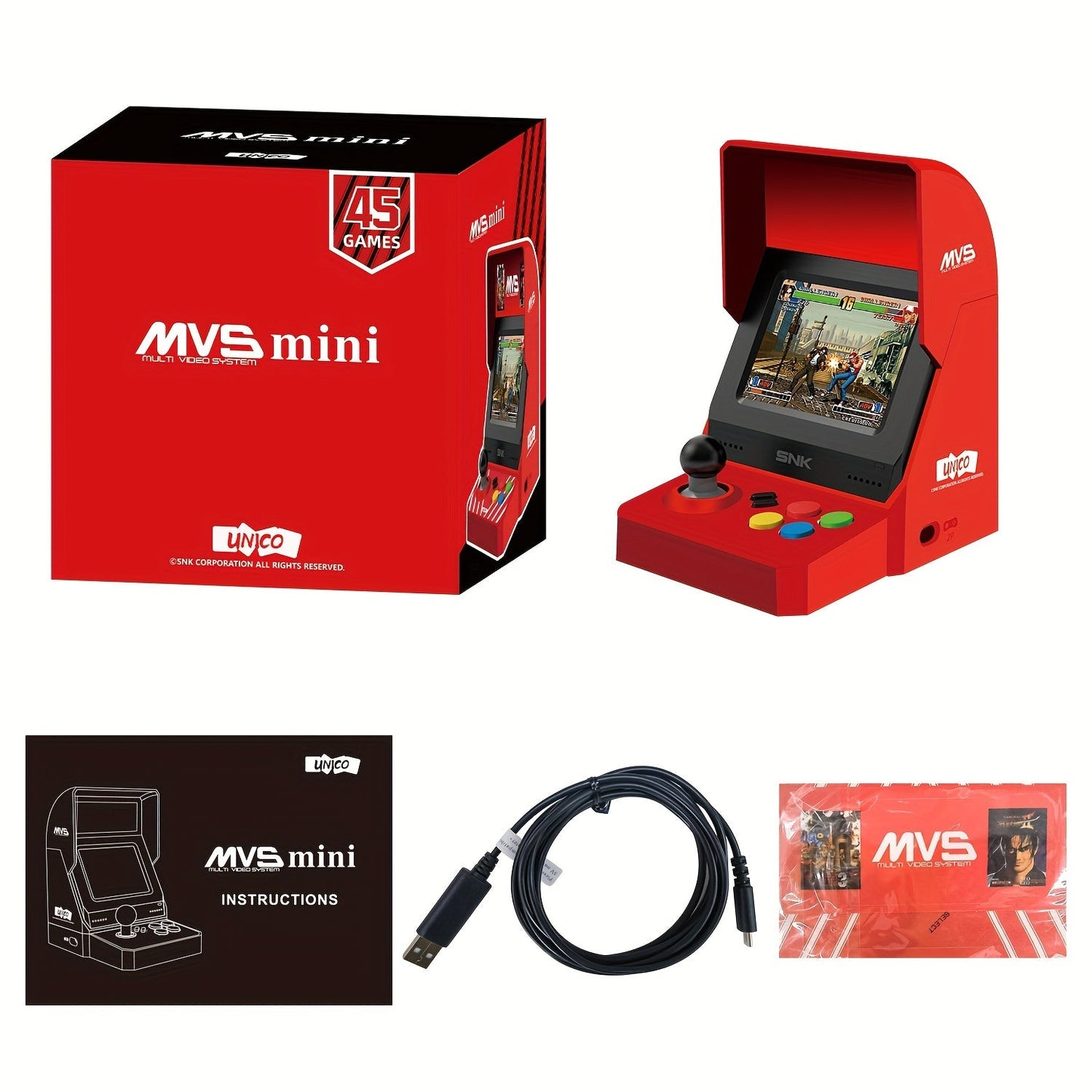 UNICO SNK MVS Mini Arcade - 45 Classic NeoGeo Games, USB Powered, Retro Gaming Console