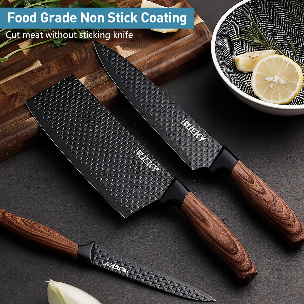 6pcs Multi-Size Kitchen Knife Set - Stainless Steel, Super Sharp, Brown Handles, Ideal for Cooking & Camping, Perfect Gift with Elegant Packaging