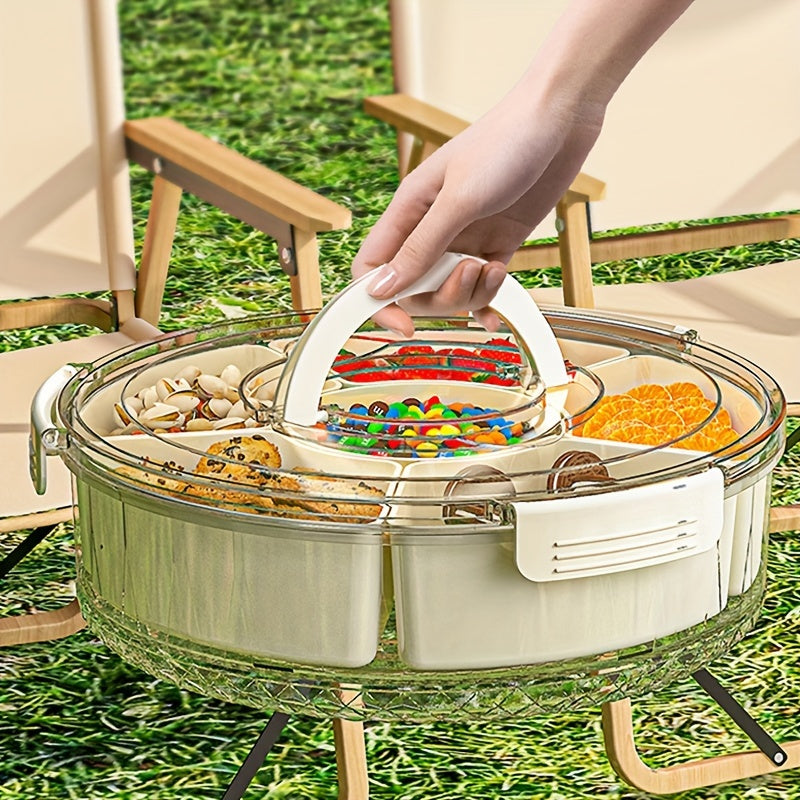1pc Rotating Snack Tray with Lid | Round Plastic Food Storage Organizer | Ideal for Holidays & Parties