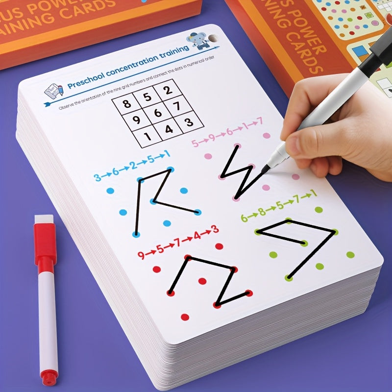 64-Page Reusable Kids Tracing Cards with Dry Erase Marker – Enhance Preschool Skills