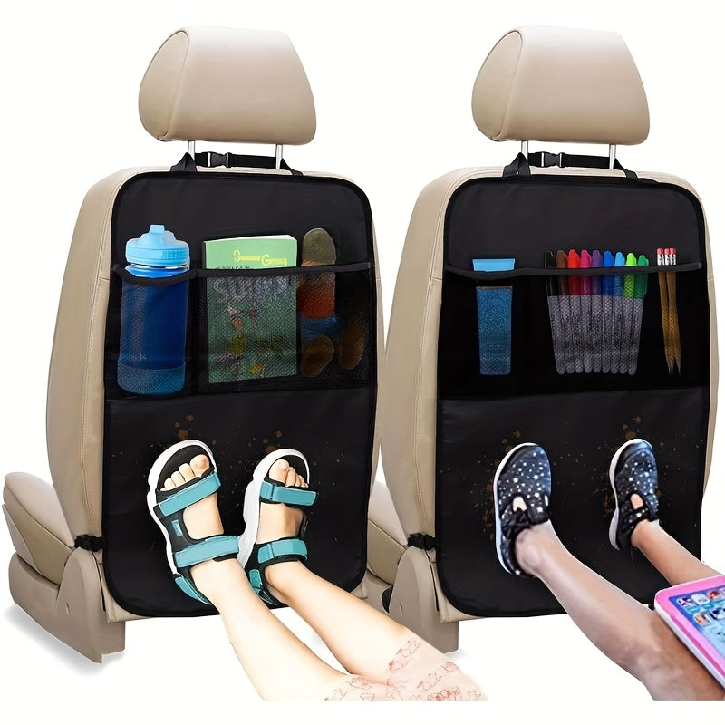 Black Car Seat Back Protector with Child Kick Guard and Storage