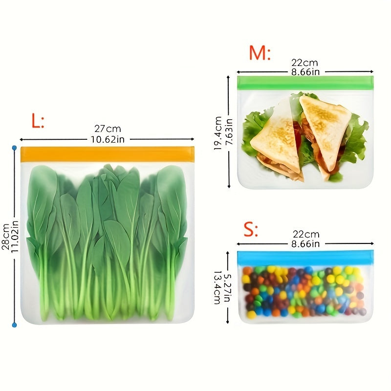 10pcs Reusable Silicone Food Storage Bags - Leakproof Zippered Containers for Freshness
