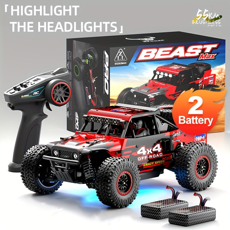 2025 Red Off-Road RC Toy Car - Brushless Motor, 55Km/h, Rechargeable, LED, Space Theme