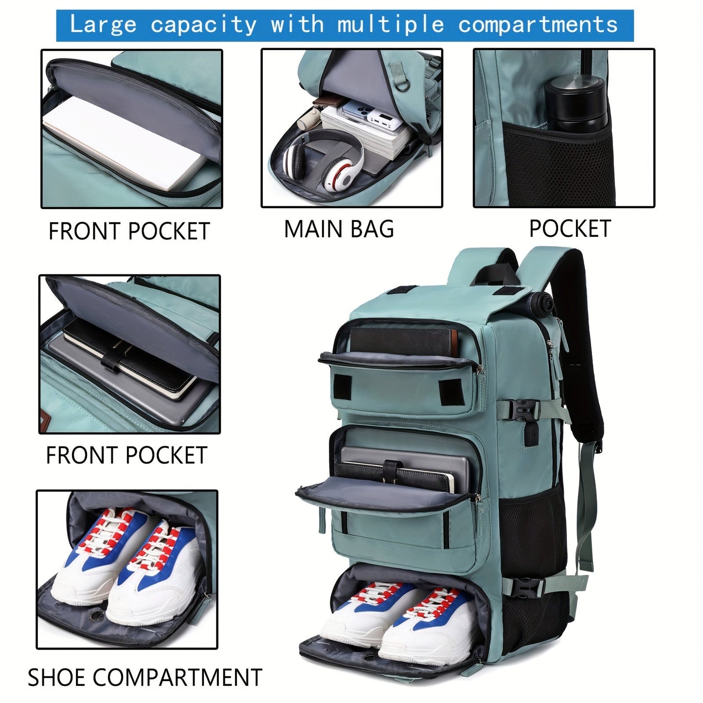 50L Large Capacity Travel Backpack with USB Charging - Unisex, Multi-Functional, Sports Style