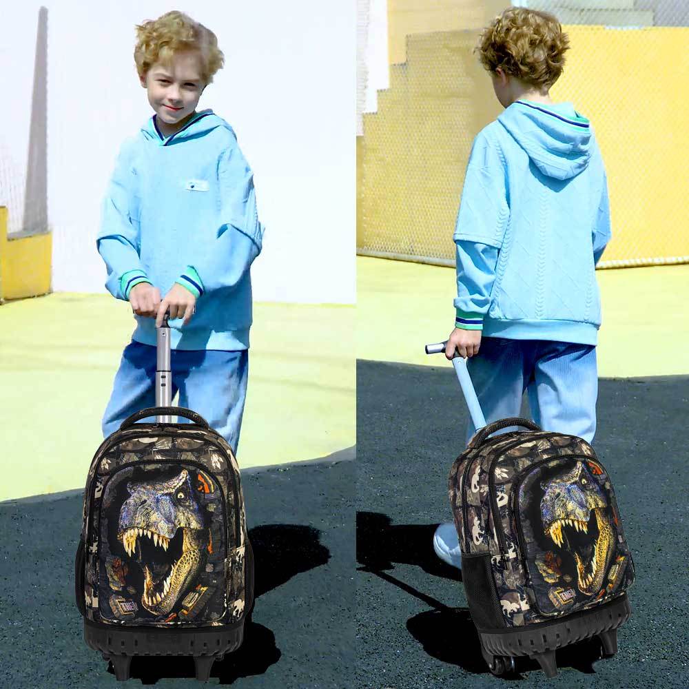 3pcs CCJPX Men's Dinosaur Backpack with Wheels - Large Capacity, Lightweight Travel Roller Bookbag for Commuting & Travel
