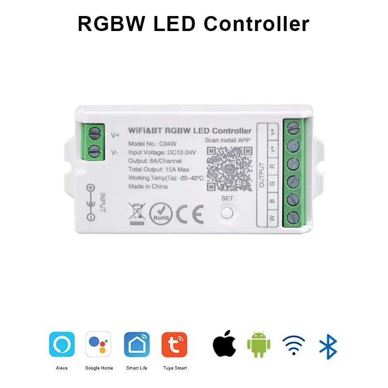 Tuya WiFi LED Controller Alexa Google Home Voice Control RGB RGBW CCT LED Strip Smart Controller APP BT RF Remote 2.4G DC12V-24V