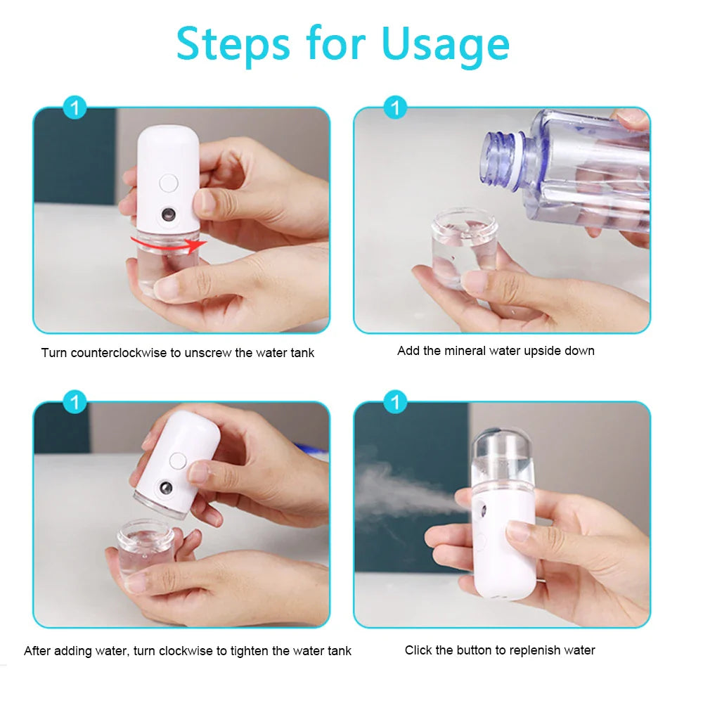 USB Mist Facial Sprayer Humidifier - Rechargeable Nebulizer for Skin Care