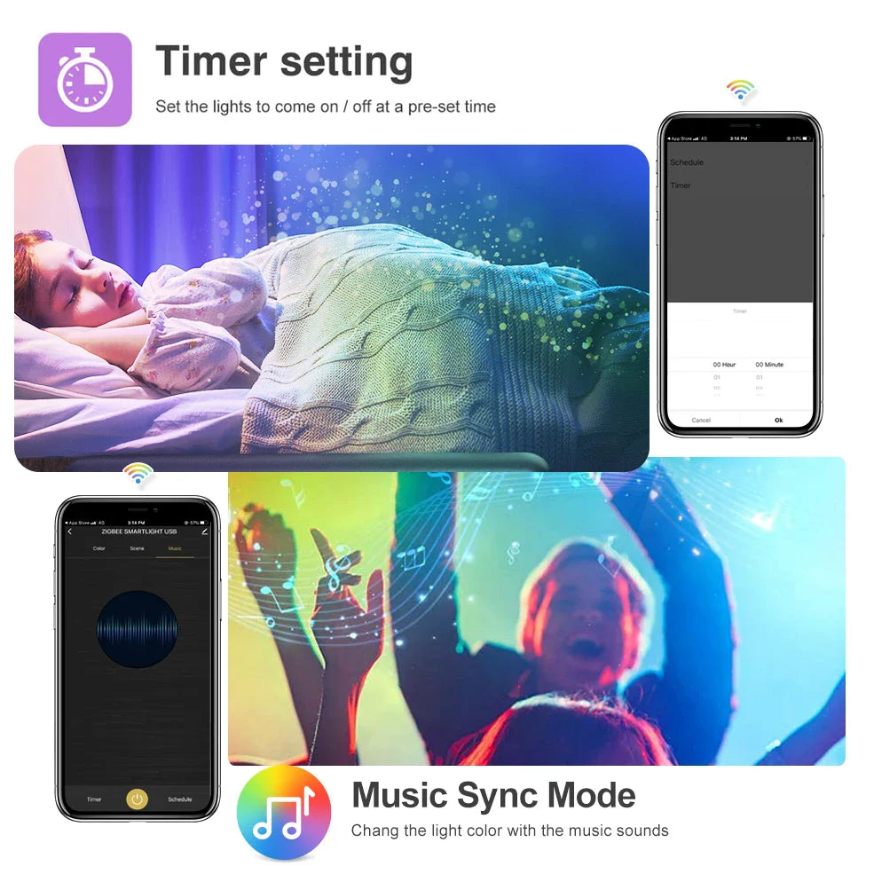 Smart Tuya Zigbee Led Strip Light Wifi USB TV Led Backlight Tape RGB Lights Works with Alexa /Zigbee Hub/Google /Smartthings