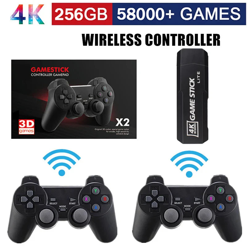 GD10 Game Stick 256G 4K HD Console with 58000 Games & Dual Wireless Controllers