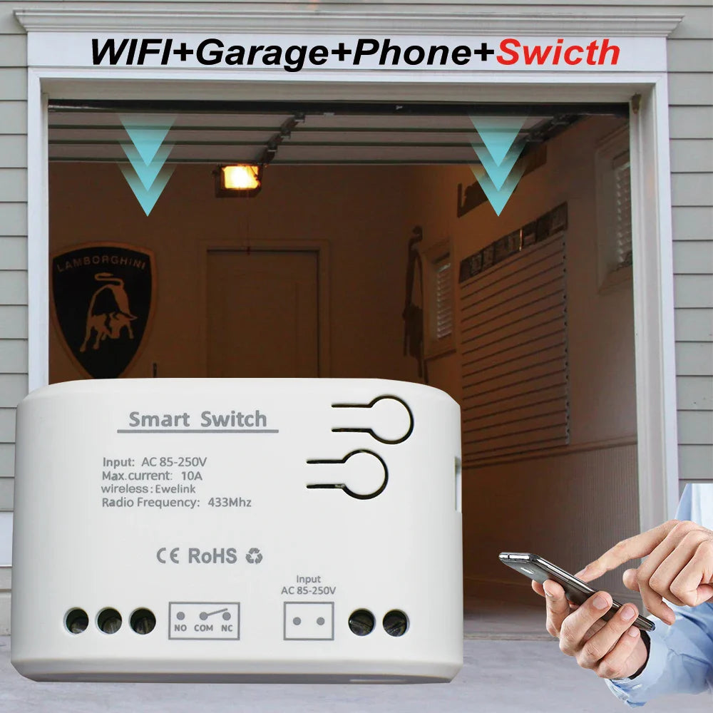 1CH RF Smart Switch - WiFi Remote Control for Garage Doors & Home Automation