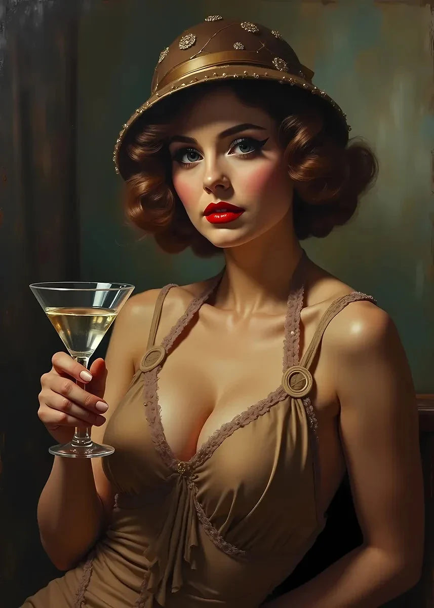 Sexy Woman with Wine Pop Art Canvas Painting | Vintage Wall Decor