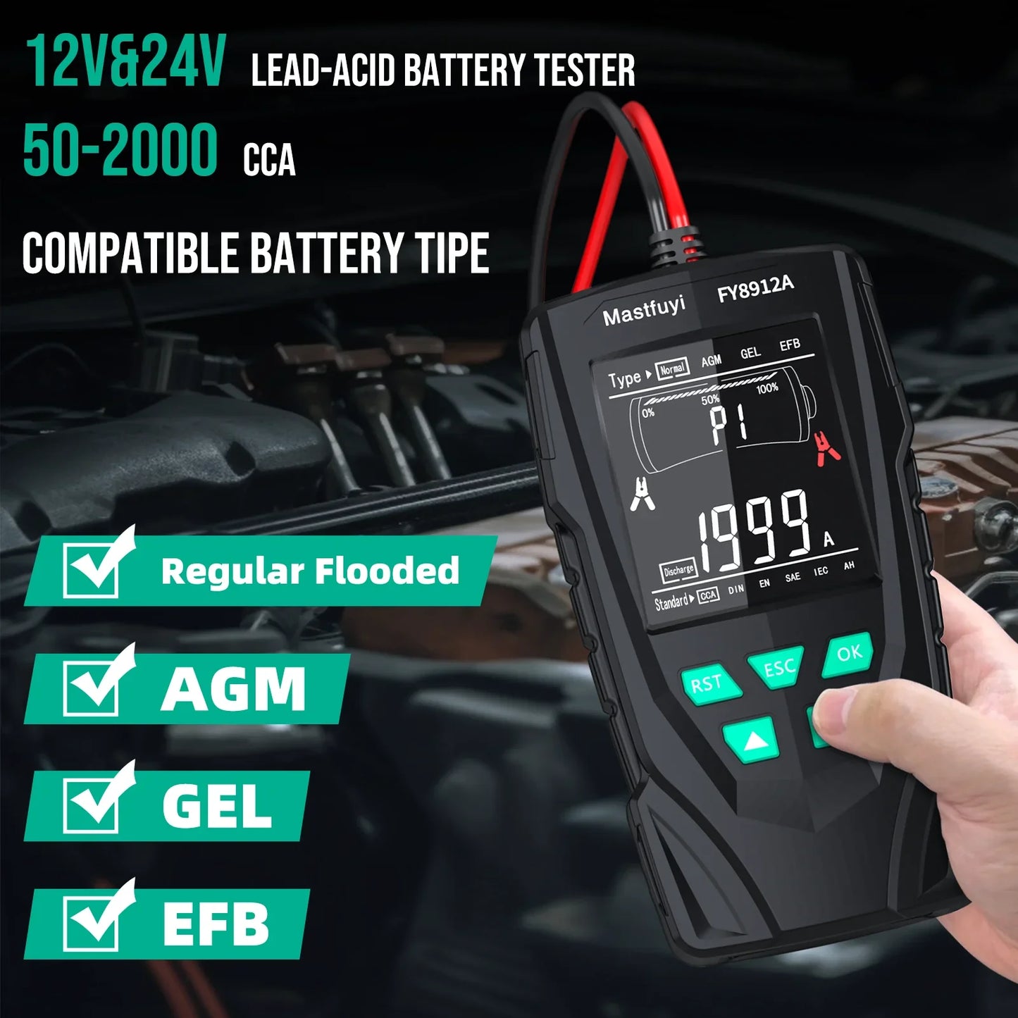 Advanced Car Battery Tester 12/24V - FY8912A Analyzer | Mastfuyi