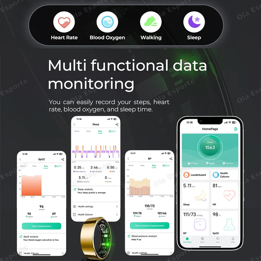 2025 Smart Ring: Heart Rate, Blood Pressure, Sleep Monitoring & Motion Tracking