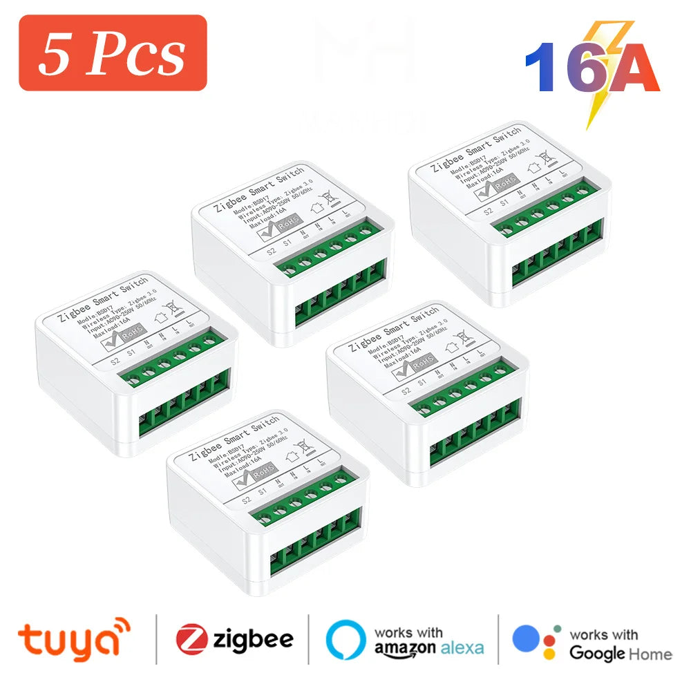 Zigbee2MQTT Zigbee3.0 Mini Smart Light Switch - 2 Way 16A Module, Google Home Compatible