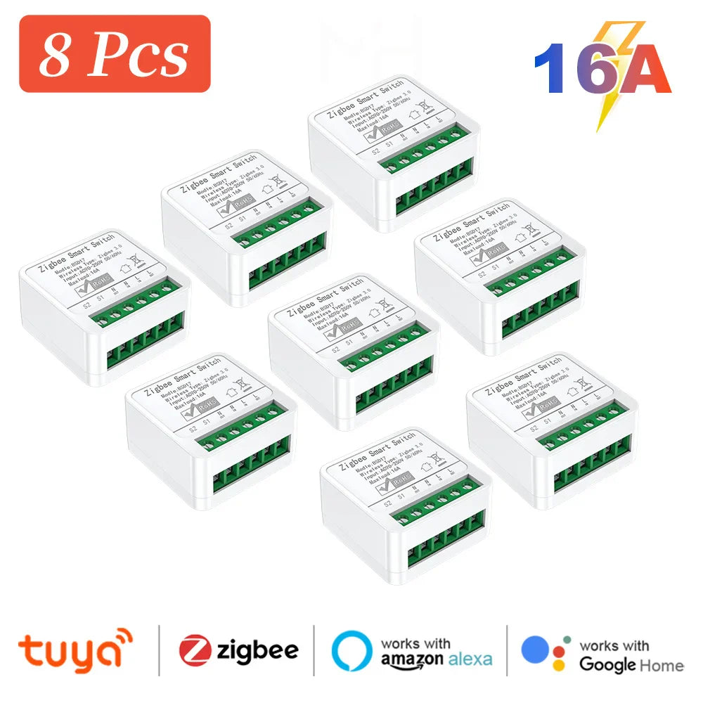 Zigbee2MQTT Zigbee3.0 Mini Smart Light Switch - 2 Way 16A Module, Google Home Compatible