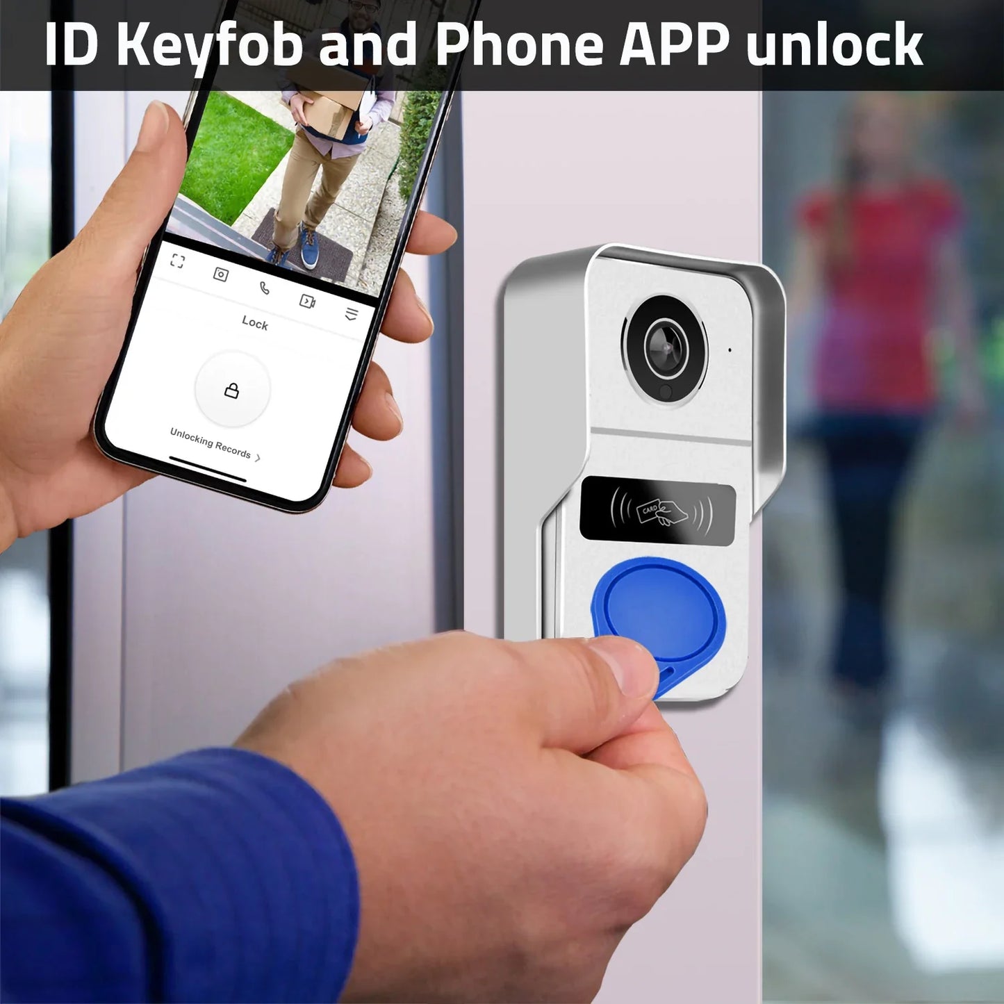1080P Touch Screen Wifi Video Doorbell with Motion Detection and ID Unlock