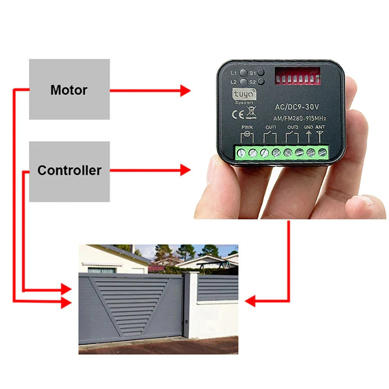 Universal Tuya WiFi Smart Garage Door Opener, 9-30V/85-250V, 433-868 MHz