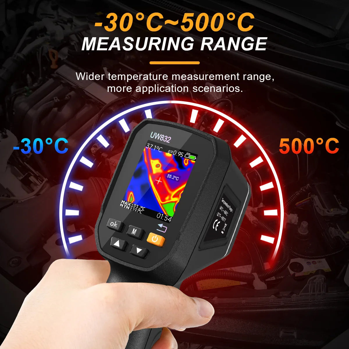 UWEI Infrared Thermal Imager Handheld Thermal Imaging Camera USB Rechargeable 8GB Card Color Display 0.01-1 Emissivity Carry Box