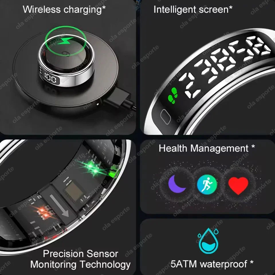 LED Display Smart Ring for Heart Rate & Blood Oxygen Monitoring | Multi Sports Mode | Waterproof