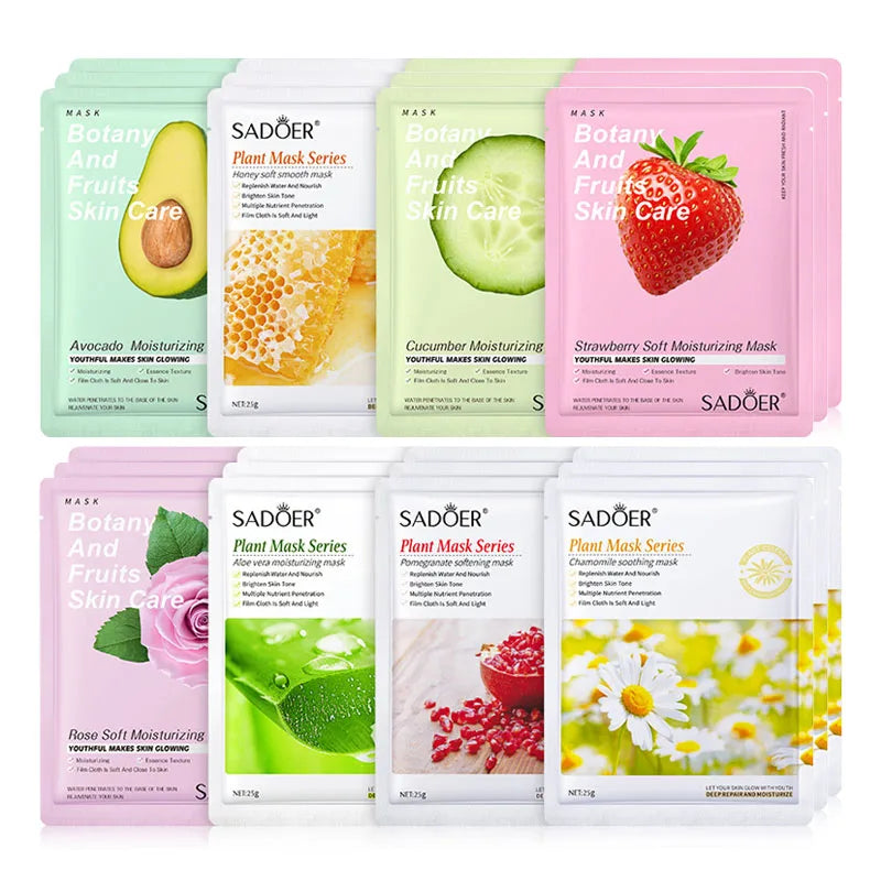 8pcs Natural Plant Face Mask - Moisturizing & Firming Korean Skincare