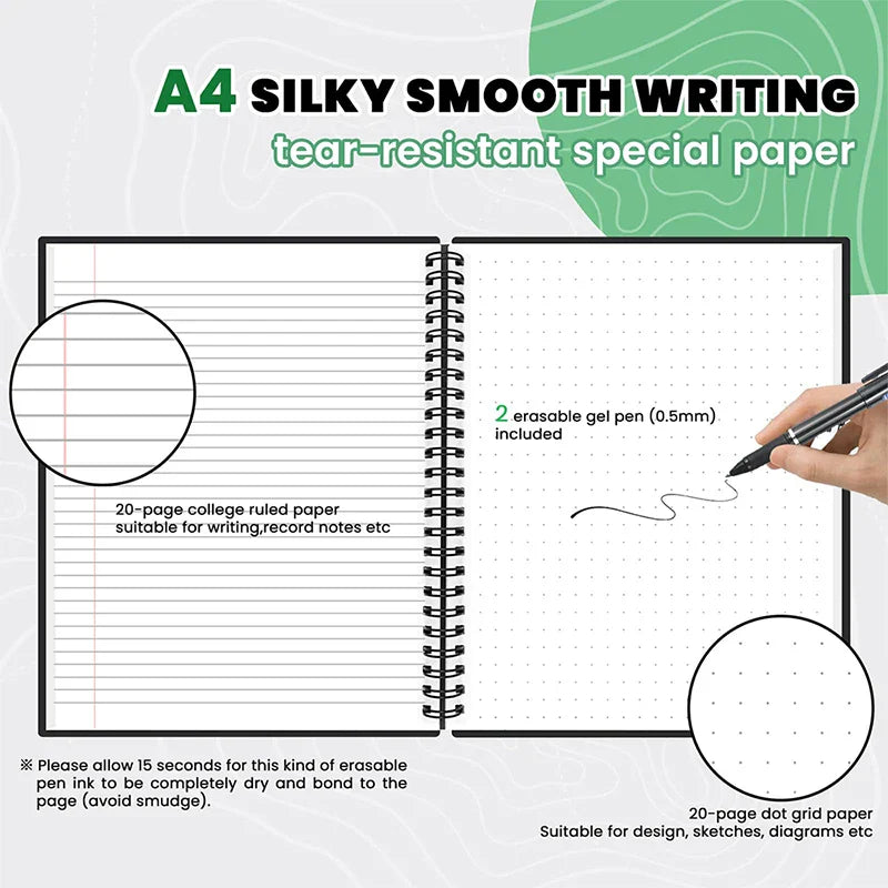 Reusable Notebook with Cloud Storage - Erasable, Waterproof, Smart Diary in A4/A5/A6