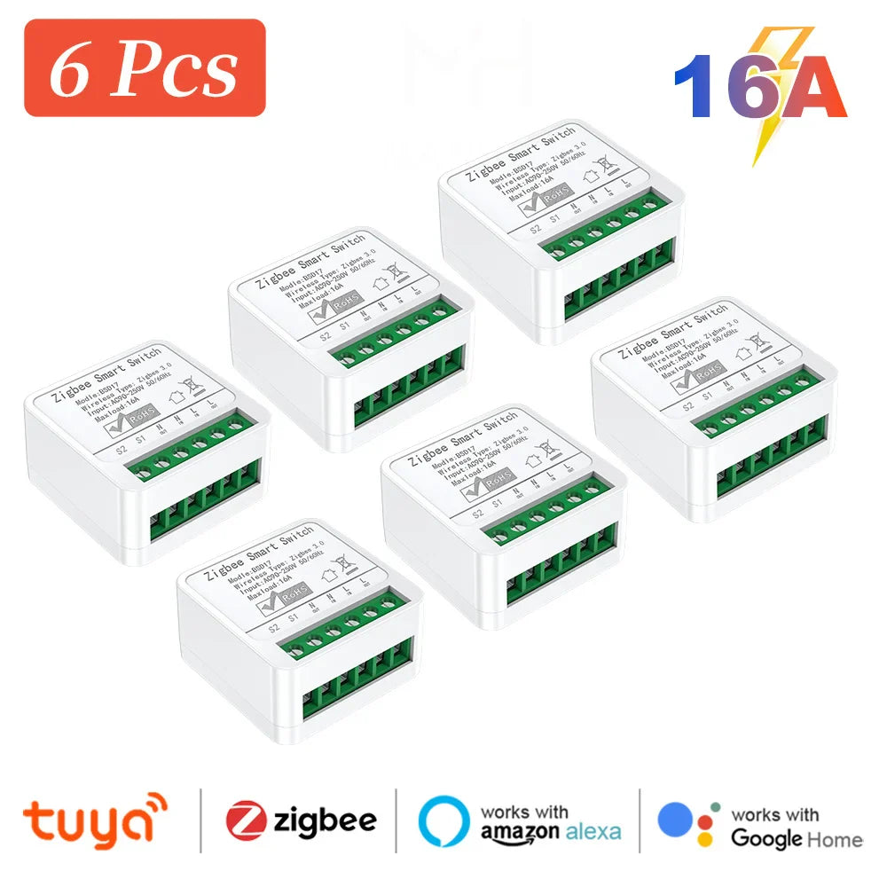 Zigbee2MQTT Zigbee3.0 Mini Smart Light Switch - 2 Way 16A Module, Google Home Compatible