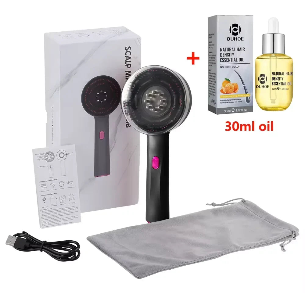 3 Modes Electric Vibration Massage Comb with Red Light for Hair Growth